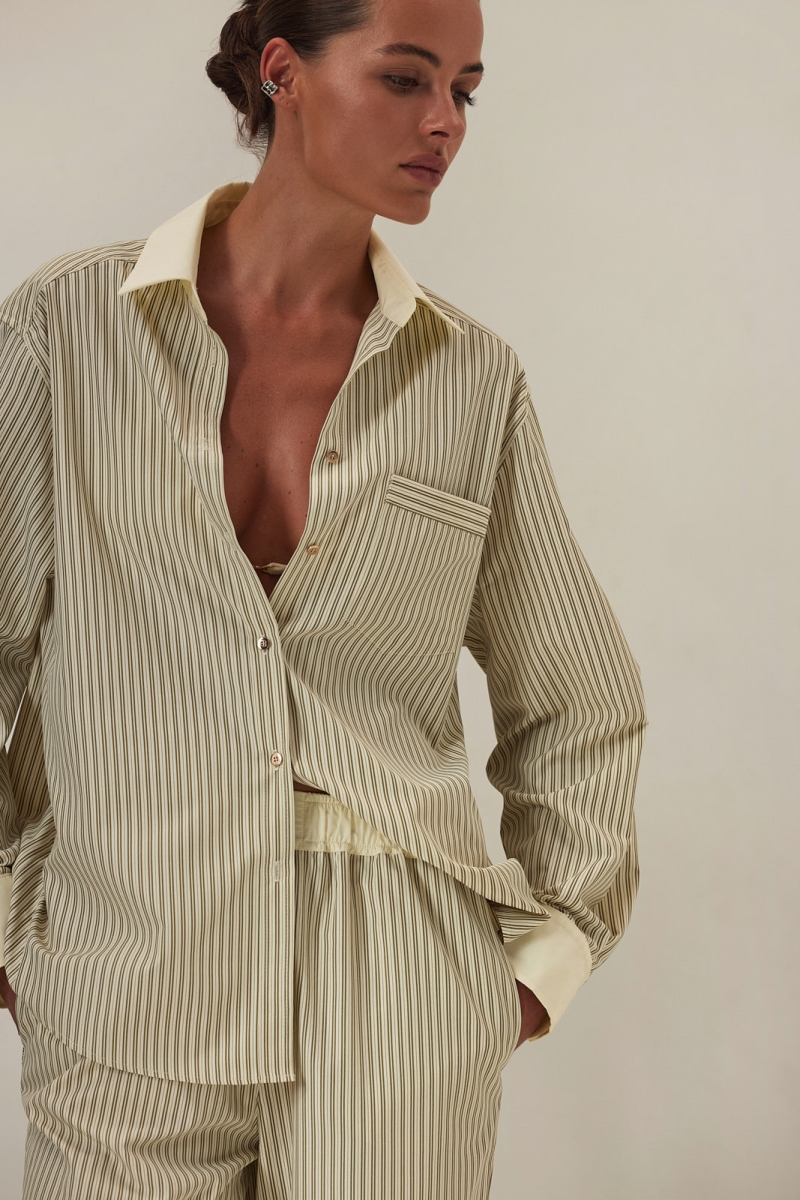 Oversized Shirt - Vintage Olive Stripe