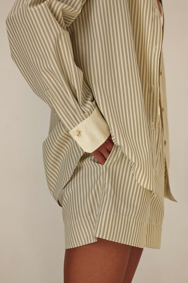 Oversized Shirt - Vintage Olive Stripe