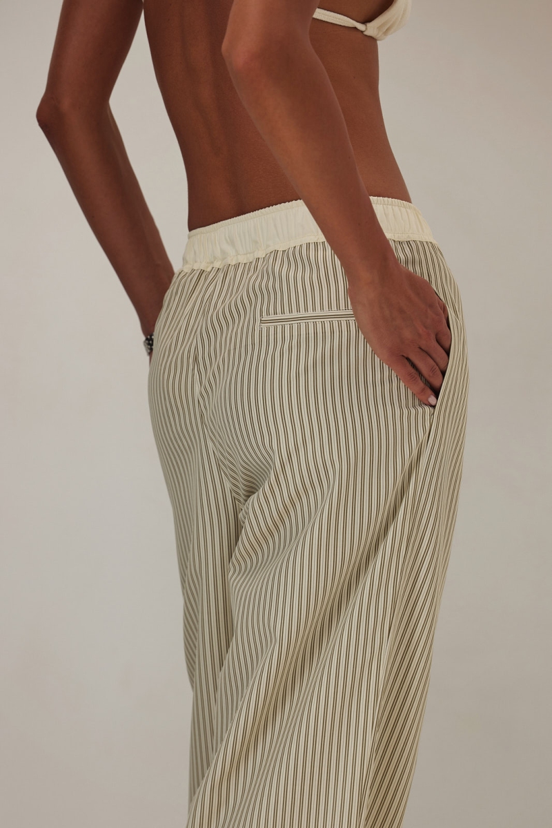 Cotton Pull On Pants - Vintage Olive Stripe