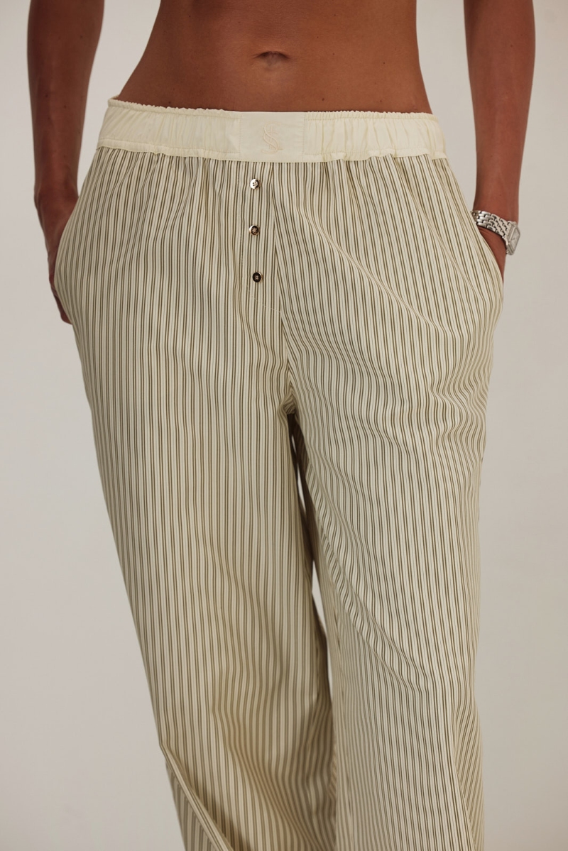 Cotton Pull On Pants - Vintage Olive Stripe