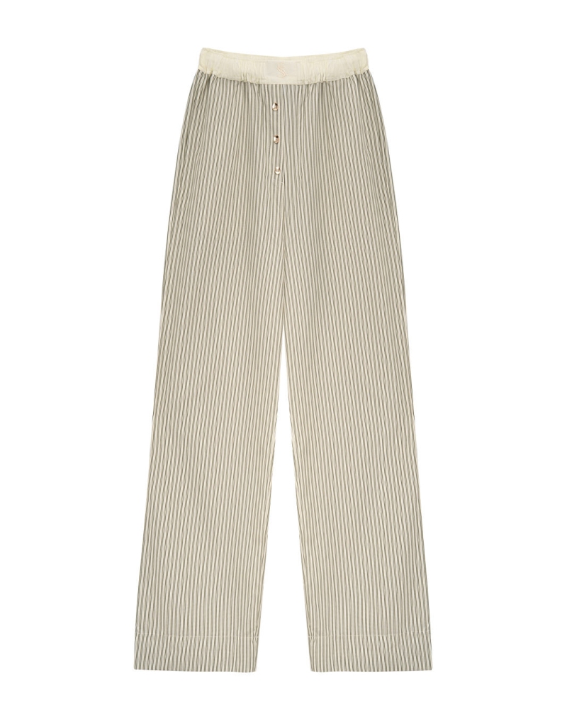 Cotton Pull On Pants - Vintage Olive Stripe