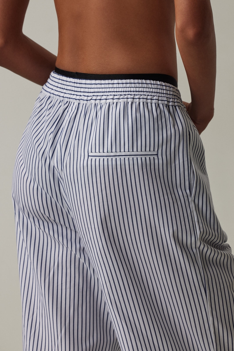 Cotton Pull On Pants -  White/Blue Stripe